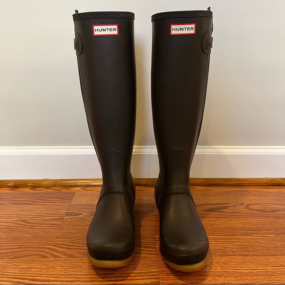 Hunter Rain Boots Original Slim Zip Textured - Chocolate - Size 8 - Picture 1 of 16